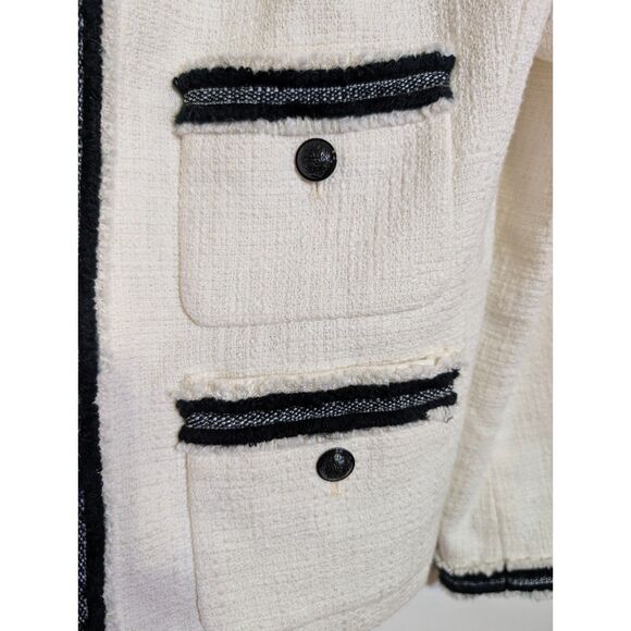 Talbots Piped Tweed Blazer 14 Cream Black Trim Quiet Luxury Old Money Academia - Picture 8 of 12
